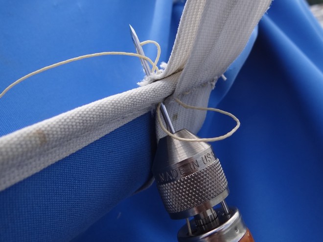 Note blood spot near base of needle