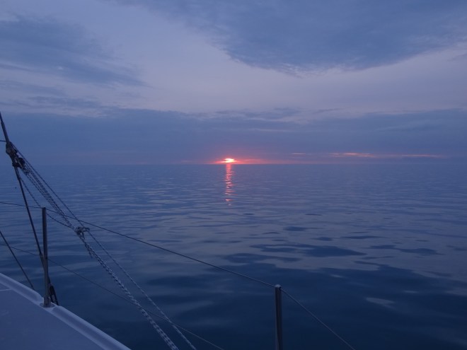 Sunrise at 7:20am heading toward Great Sale Cay