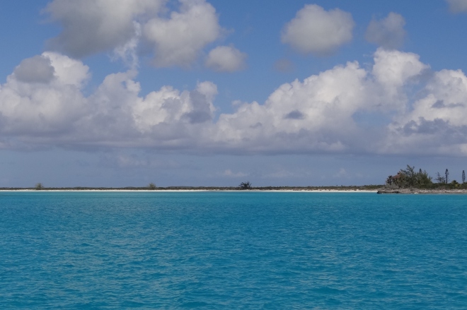 Looking at Hog Cay as we approach.