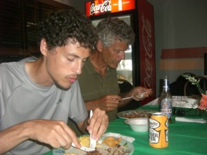 The guys chow down at Lorraine's Cafe.