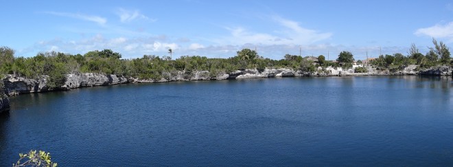 A panoramic view of the ocean hole in Rock Sound