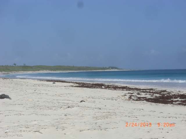 The pink sand beach stretches for over a mile.