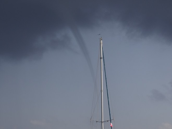 A spout begins to form out of the clouds- never finishes thankfully