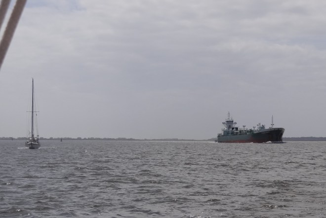 Looking back as we head up the Cape Fear River