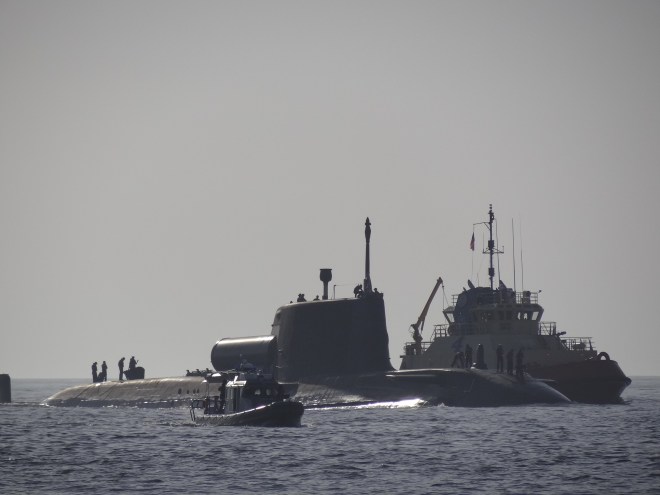 Submarine with escort vessels