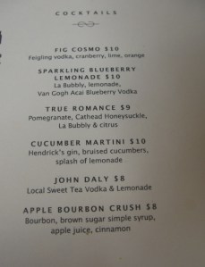 Cocktail menu at Poogan's