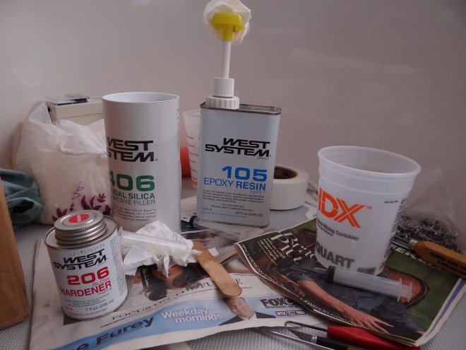 Tools of the Epoxy Worker.  Small holes filled via syringe.