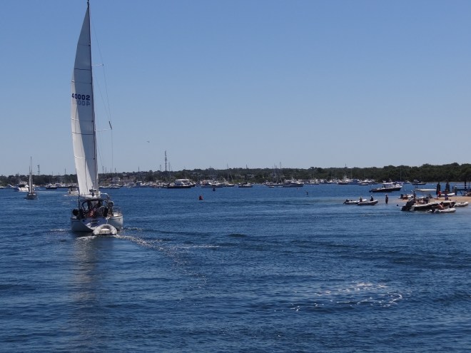 Entering the bustling New Harbor on Block Island