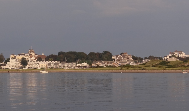 View of Watch Hill, RI from our anchorage off Napatree Beach