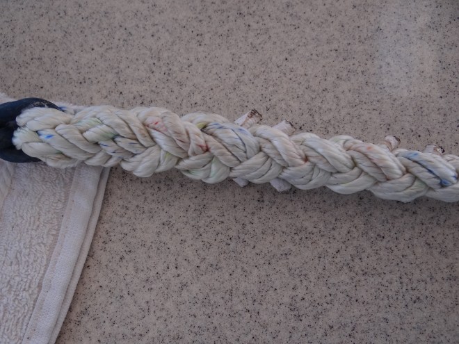 The splice is complete. The ends of the strands will get pulled in when the line gets used.