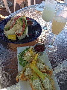 Swordfish wrap and crabmeat stuffed squash blossoms- yum!
