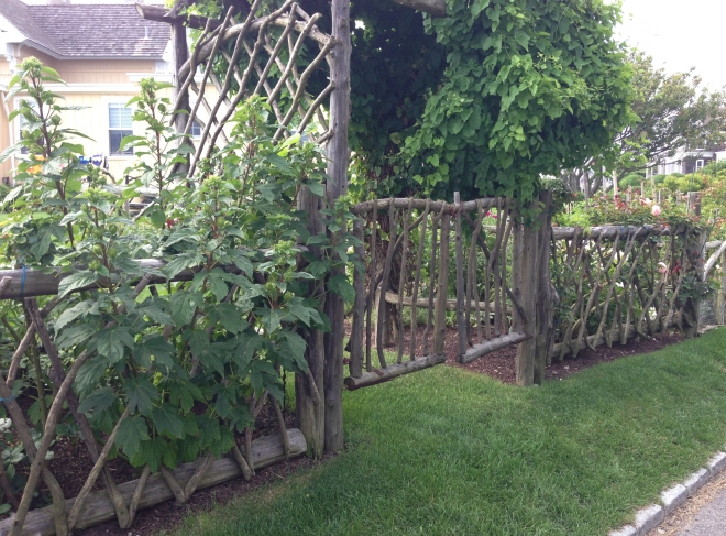 Garden with creative natural fencing on the way out to the lighthouse