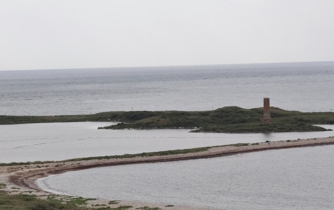 Midway down a path from Lookout Hill, Gosnold Monument came into distant view