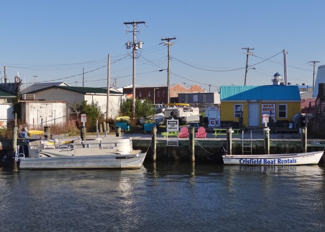 Crisfield Boat Rental occupies space near the basin's entrance- can't miss 'em