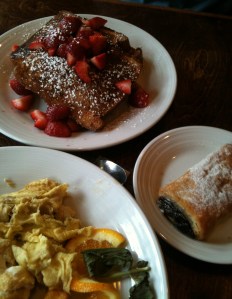 Our delicious gourmet breakfast- I was stuffed all day