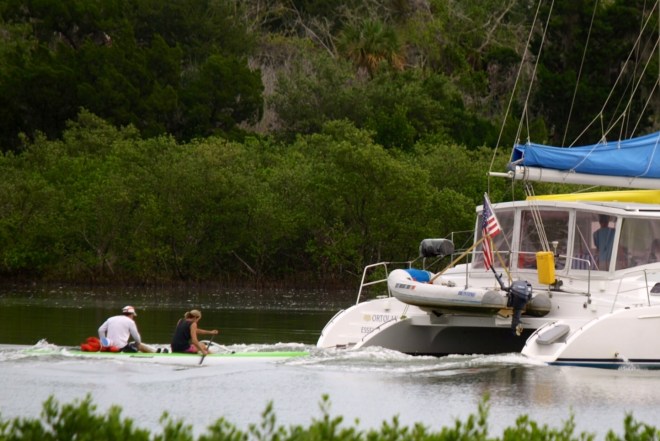 Friends snapped an action shot from shore