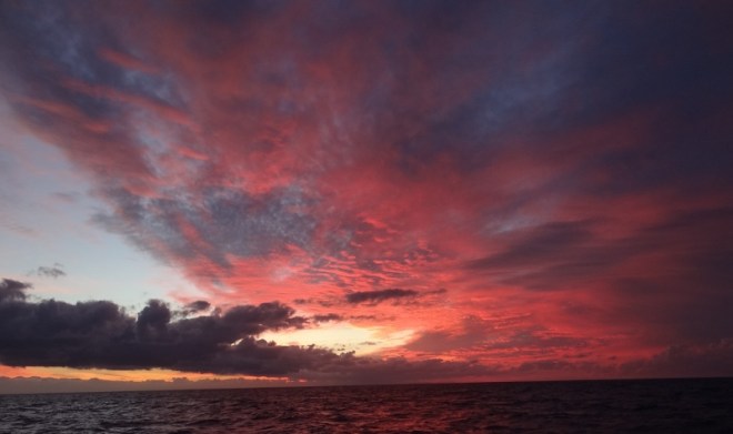 Sunset on the Bahama banks as we head toward Mackie Shoal