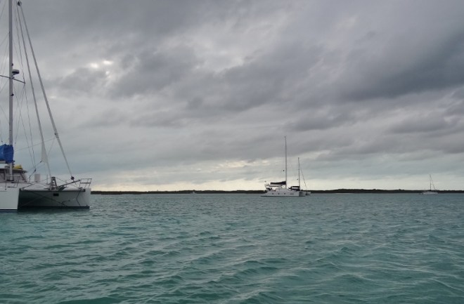 A few of the catamarans anchored in Red Shanks- this was one of our nicer days