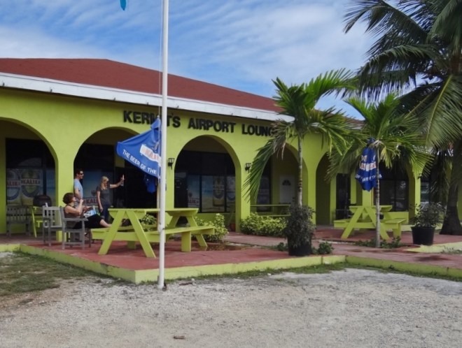 Cathy waits for us at Kermit's Lounge across from the terminal