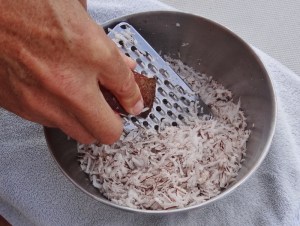 Russ grated enough for the bread; the rest we cut into easy-to-snack-on morsels