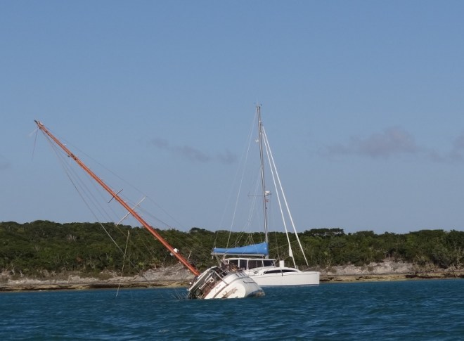 Had a run-in with a monohull!  Or maybe the photo just looks that way