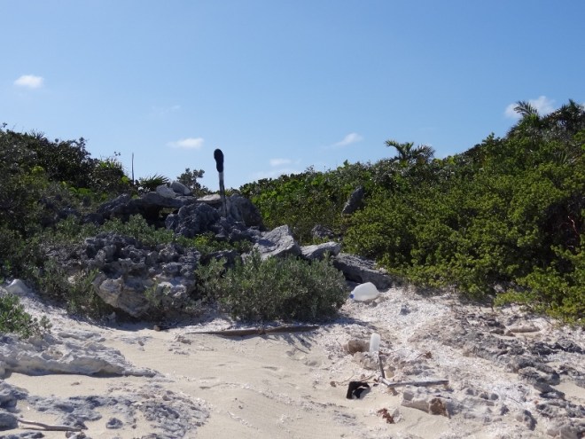 Paths are usually marked in a similar fashion; with sandals,  cairns or plastic bottles and floats hung from branches