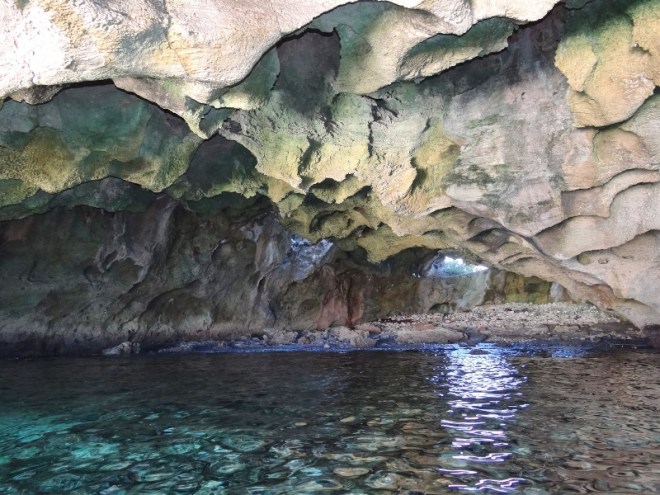 Inside the cave- enough head room at high tide and enough depth for the outboard