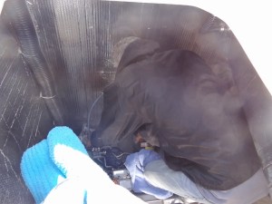 Me in blue fuzzy socks and Russ in jeans and a jacket. Warmed up a bit later on