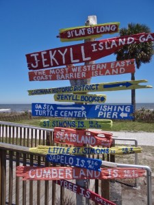 Signpost near Jekyll Island Market and the only photo by the ocean beach