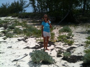 A common sight- Lori searching for sea beans