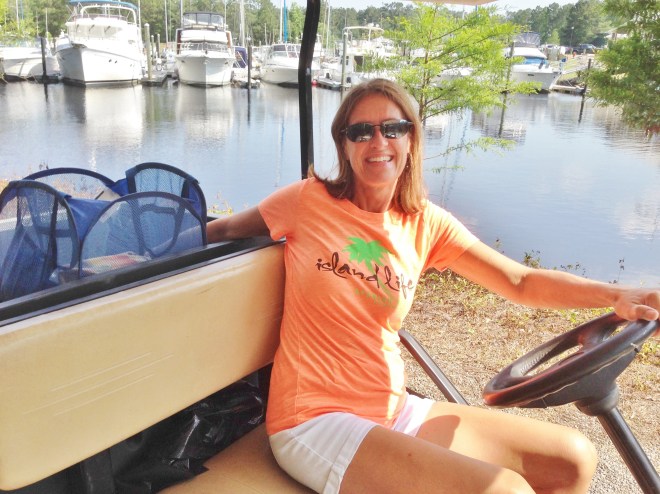 Watch out for crazy laundry lady driving golf cart!