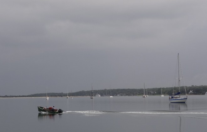 We saw this clammer every day, several times each day.. He worked hard.