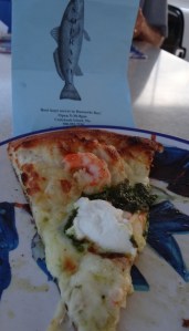 Kay's Choice- shrimp, cheese, fresh herbs and ricotta. Fantastic crust