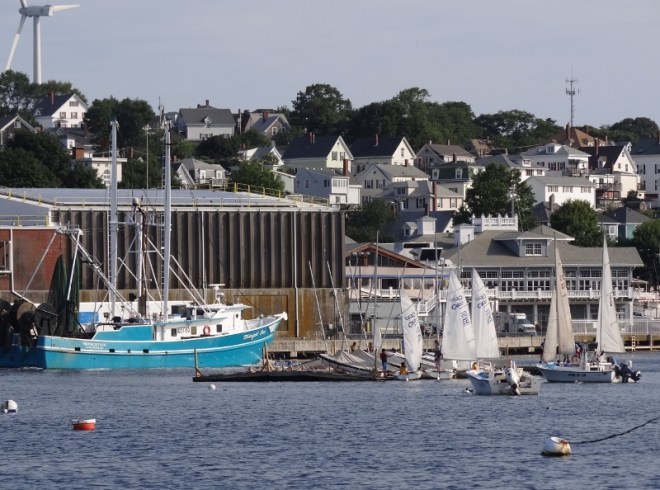 Lasers ready to head out for a sail as f/v Midnight Sun returns to port