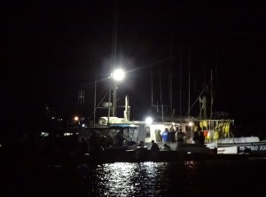 Fishing boat raft-up near Granite Pt. Turned off the bright light for the show.