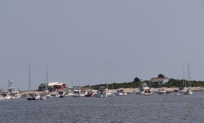 A very crowded anchorage on a beautiful Sunday