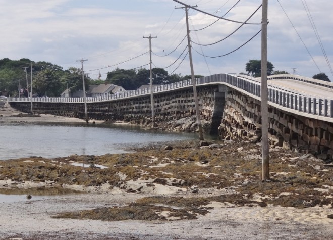 The cribstone bridge as viewed from the sea glass sandy beach side