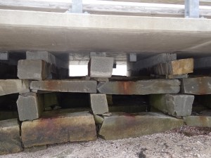 A close-up of the cribbed stones