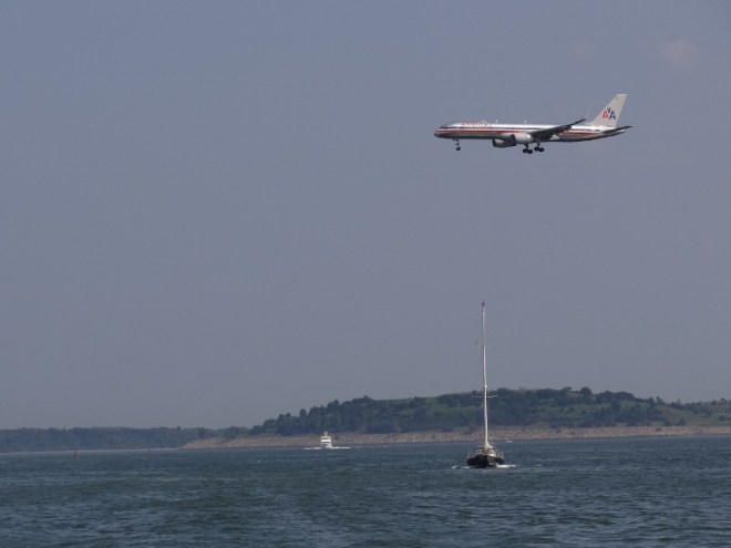 An American Airlines plane coming in for a landing