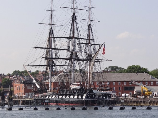 The U.S.S. Constitution is gated off, preventing a really good photograph