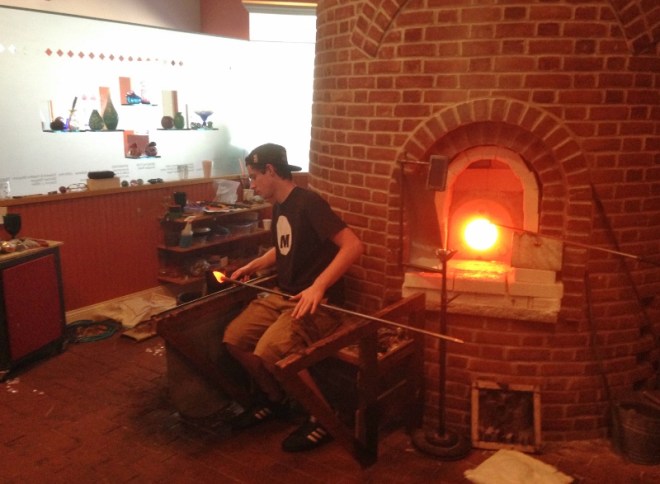 This young guy was a hoot as he led us through how to make a glass-blown ornament at the Sandwich Glass Museum