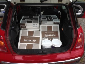 Nine boxes of tile, grout and adhesive- where's Wrench when you need him?