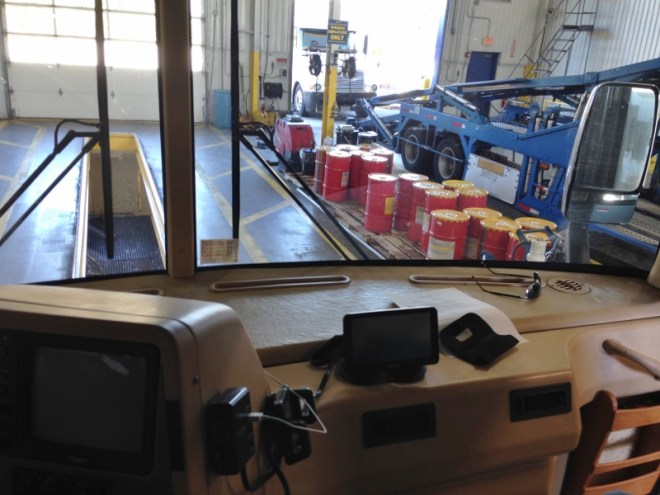 Inside at Speedco where Annie gets fresh engine and genset oil