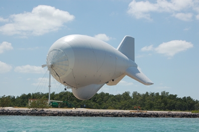 A close-up photo of the blimp at rest