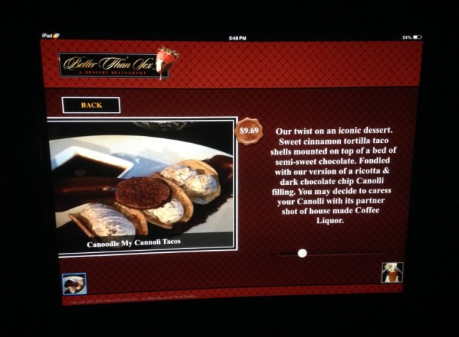 Lori's dessert choice was the day's One Night Stand (get it?)