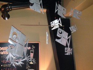 A Square Grouper mobile in the comfy waiting area