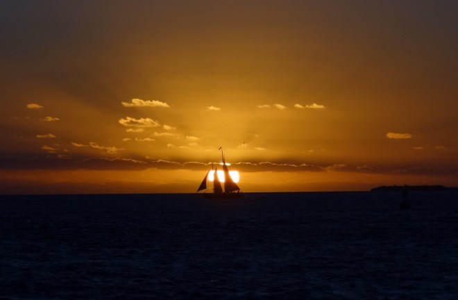 Sunset and the requisite sailing schooner at Mallory Square
