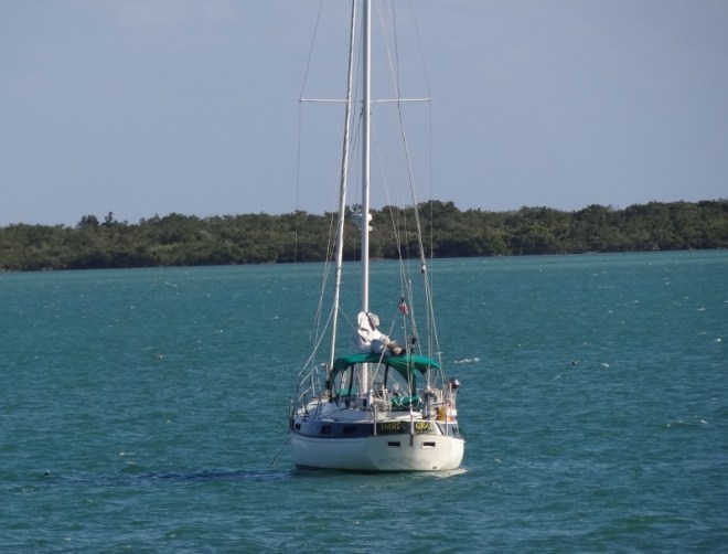 The Mardi Gras, anchored in Niles Channel next to Summerland Key