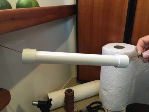 New papertowel holder- heavy twine, 1"pvc tube with end caps