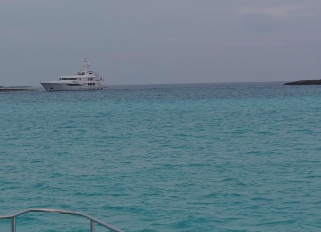 Yacht enters Rat Cay Cut as we approach to enter into Exuma Sound